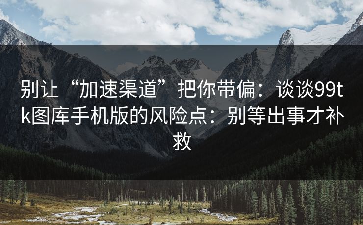 别让“加速渠道”把你带偏：谈谈99tk图库手机版的风险点：别等出事才补救